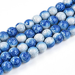Королевский синий Нити прозрачных окрашенных стеклянных бусин для запекания, круглые, два тона, королевский синий, 10~10.5 мм, отверстие : 1.4 мм, около 79~83 шт / нитка, 29.92~31.10 дюйм (76~79 см)