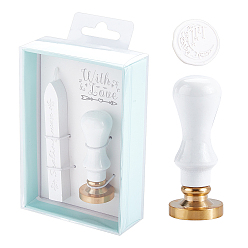 White Plastic Paper Box DIY Scrapbook, Brass Wax Seal Stamp, Wood Handle and Candle, White, 12.5x8.5x3.5cm