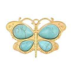 Бабочка Богемный стиль 304 нержавеющая сталь с крупными подвесками из синтетической бирюзы, золотые, бабочка, 40x58.5x7.5 мм, отверстие : 3.5 мм