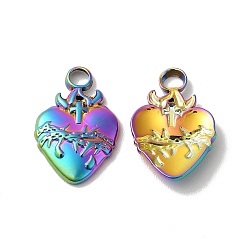Rainbow Color Ion Plating(IP) 304 Stainless Steel Pendant, Heart Charm, Rainbow Color, 17x11x2.5mm, Hole: 2.5mm