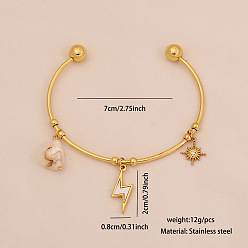 Lightning Bolt 304 браслеты-манжеты из нержавеющей стали, натуральных ракушек, хрустальных страз и пластикового жемчуга, браслеты с подвесками для женщин, золотые, удар молнии, внутренний диаметр: 2-3/4 дюйм (7 см)