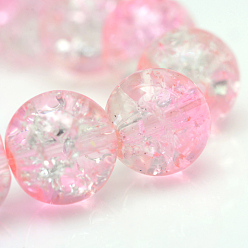 Pink Baking Painted Crackle Glass Bead Strands, Round, Pink, 6mm, Hole: 1.3~1.6mm, about 133pcs/strand, 31.4 inch
