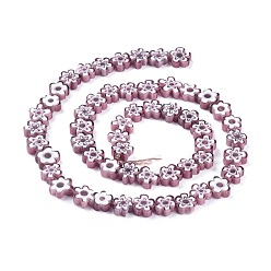 Purple Handmade Millefiori Glass Bead Strands, Flower, Purple, 6.4~9x3.2mm, Hole: 1mm, about 56pcs/Strand, 15.75''(40cm)