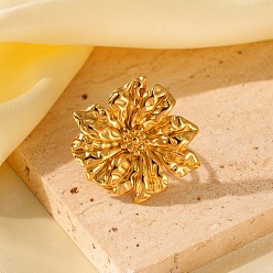 Золотой Регулируемые 304 манжеты из нержавеющей стали для женщин, цветок, золотые, 30x35 мм, размер США 6 1/2 (16.9 мм)