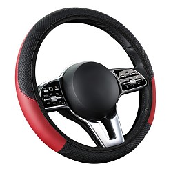 Red PU Leather Steering Wheel Cover, Skidproof Cover, Universal Car Wheel Protector, Red, 380mm