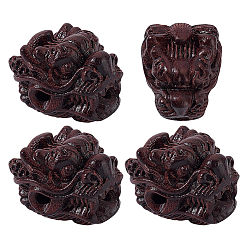 Темно-Красный 4 шт деревянные бусины, дракон, темно-красный, 23.5x20.5x18.5 мм, отверстие : 3 мм