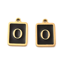 Letter O 304 Stainless Steel Pendants, with Enamel, Rectangle with Letter Charm, Golden, Letter O, 17.5x12x1.5mm, Hole: 1.5mm