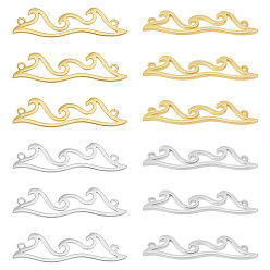 Золотой & Цвет Нержавеющей Стали 20шт 2 цвета 304 подвески из нержавеющей стали, звенья в форме волны, золотые и нержавеющая сталь цвет, 28x7.5x1 мм, отверстие : 1.2 мм, 10 шт / цвет