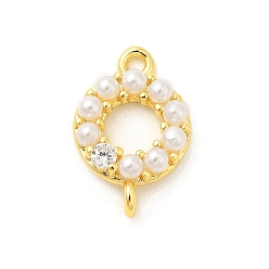 Ring Латунь с покрытием из прозрачного кубического циркония, абс имитация жемчужины ссылки, реальный 18 k позолоченный, долговечный, без свинца и без кадмия, кольцо, 14x9.5x3.5 мм, отверстие : 1.2 мм