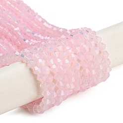 Pink Запекание окрашенные прозрачные стеклянные бусины нити, имитация Opalite, граненые, двухконусные, розовые, 4~4.5x3.5~4 мм, отверстие : 0.9 мм, около 80~85 шт / нитка, 30~32 см