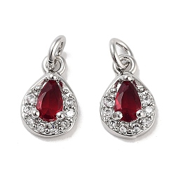 Красный Латунные микро проложить кубического циркония прелести, без кадмия, без никеля и без свинца, с прыжковых колец, слеза, платина, красные, 10x6.5x3.5 мм, отверстие : 2 мм