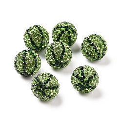 Emerald Polymer Clay Rhinestone Beads, Pave Disco Ball Beads, Round, Emerald, 17mm, Hole: 1.6mm