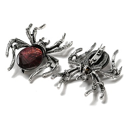 Dark Red Dual-use Items Alloy Pave Dyed Shell Spider Brooch, with Jet Rhinestone, Antique Silver, Dark Red, 57.5~58x41.5~42x12.5mm, Hole: 4x3mm