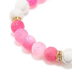 Hot Pink Natural Weathered Agate(Dyed) & Howlite Round Beaded Stretch Bracelet, Gemstone Jewelry for Women, Hot Pink, Inner Diameter: 2-1/4 inch(5.6cm)