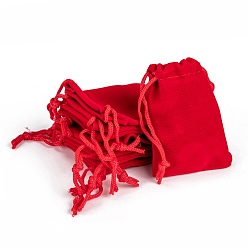 Red Rectangle Velvet Pouches, Gift Bags, Red, 7x5cm