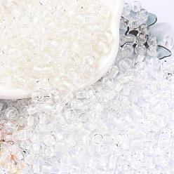 Clear 6/0 Luminous Glass Seed Beads, Glow in the Dark Round Beads, Inside Colours Round, Clear, 4x3mm, Hole: 1.2mm, about 6925pcs/pound