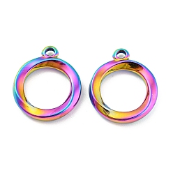 Rainbow Color 304 Edelstahl Anhänger, Ring-Anhänger, Regenbogen-Farb, 16x14x2 mm, Bohrung: 1.5 mm