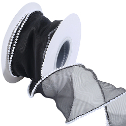 Черный Полиэфирные ленты, с пластиковыми бусинами из искусственного жемчуга, чёрные, 2-3/8 дюйм (60 мм), около 5.00 ярдов (4.57 м) / рулон