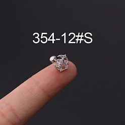 Луна 316l серьги-гвоздики из нержавеющей стали с микропаве из кубического циркония, цвет нержавеющей стали, луна, 6 мм, штифты : 1.2 мм