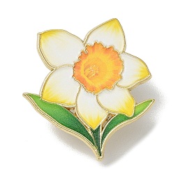 White Daffodil Enamel Pins, Alloy Lapel Pin Backs for Clothes, Golden, White, 30x28mm