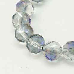 Steel Blue Electroplate Glass Beads Strands, Half Rainbow Plated, Faceted, Round, Steel Blue, 8mm, Hole: 1mm