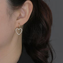Golden Heart Shape 925 Sterling Silver Rhinestone Stud Earrings, Dangle Earrings for Women, Golden, 25x14mm