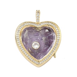 Средний Фиолетовый Латунные микропаве прозрачные подвески с фианитом, сердце прелести, без свинца и без кадмия, долговечный, стойки покрытие, реальный 18 k позолоченный, средне фиолетовый, 34x27x12 мм, отверстие : 5x4 мм