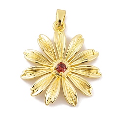 Оранжевый Стойка металлическая латунная микропрофилированная кубическая циркония подвески, долговечный, без свинца и без кадмия, золотые, цветок, оранжевые, 25.5x23x2.5 мм, отверстие : 4x2.5 мм