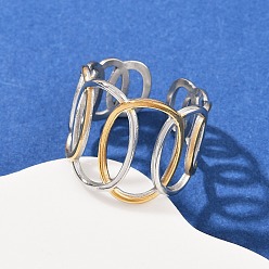 Oval 304 двухцветные манжетные кольца из нержавеющей стали, ионное покрытие (ip), золотые и нержавеющая сталь цвет, овальные, 18 мм, внутренний диаметр: регулируемый