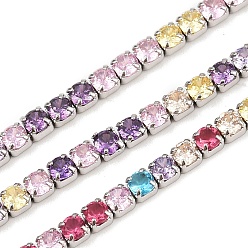 Платинированный 925 цепочки из стерлингового серебра с разноцветными кубическими циркониями, для изготовления теннисных браслетов и ожерелий, Реальная платина, 3x3 мм