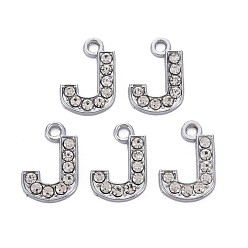 Letter J Подвески из сплава , с кристально горный хрусталь, платина, без кадмия и без свинца, алфавит, letter.j, 17x12x2 мм, отверстие : 2 мм
