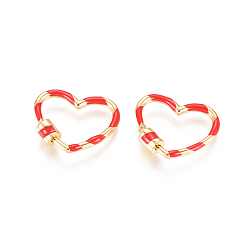 Красный Позолоченные латунные подвески с карабином, с эмалью, для изготовления ожерелий, долговечный, сердце, красные, 22x26.5x5.3 мм, винт: 6.5x5.3 мм