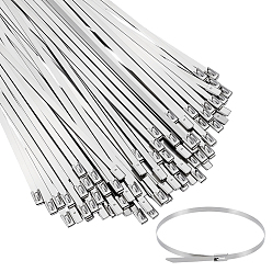 Stainless Steel Color 100Pcs 304 Stainless Steel Cable Ties, Stainless Steel Color, 300x4.5~6.5x0.3~4.5mm