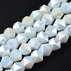 Azurblau Galvanisieren Glasperlen, ab Farbe plattiert, facettiert, sternförmige runde Perlen, azurblau, 8x6.5x4 mm, Bohrung: 1.2 mm, ca. 68~70 Stk. / Strang, 21.25~22.04 Zoll (54~56 cm)