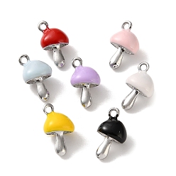 Couleur Mélangete Pendentifs en émail , charmes de champignons, platine, couleur mixte, 15x8x7mm, Trou: 1.6mm
