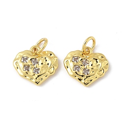 Настоящее золото 18K Латунные микропаве прозрачные кубические циркониевые подвески, текстурированное сердце, с целью перехода в кольце, реальный 18 k позолоченный, 13.5x14.5x3 мм