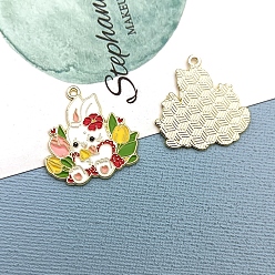 Flower Alloy Enamel Pendants, Golden, Rabbit Charm, Tulip, 30x30mm
