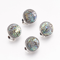 Разноцветный Серьги из натурального пауа, с латунной фурнитурой платинового цвета, полукруглый, красочный, 16x13.5x11 мм