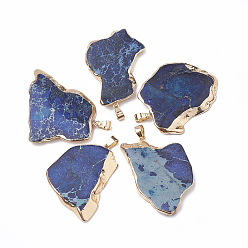 Морской Синий Натуральный регалит / имперская яшма / морские отложения яшмовые подвески, с золотыми тонами железных медных находок, окрашенные, самородки, Marine Blue, 35~50x20~40x5~6 мм, отверстие : 4x6 мм