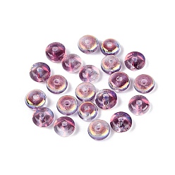 Altrosa Einbrennlackierung, galvanisierte transparente Glasperlen, Rondell, ab Farbe plattiert, altrosa, 6x3 mm, Bohrung: 1.2~1.4 mm, ca. 5263 Stk. / 1000 g