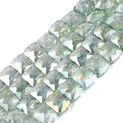 Medium Aquamarine Electroplate Transparent Crackle Glass Beads Strands, Rectangle, Dyed, AB Color Plated, Faceted, Medium Aquamarine, 7x8x5mm, Hole: 1~1.2mm, about 24~27pcs/strand, 6.50~7.28 inch(16.5~18.5cm)