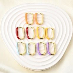 Настоящее золото 18K Овальные серьги-кольца из латуни, с эмалью, без кадмия и без свинца, стойки покрытие, долговечный, реальный 18 k позолоченный, 20.5x13.5x3 мм