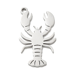 Stainless Steel Color 304 Stainless Steel Pendants, Lobster Charms, Stainless Steel Color, 25x14x1.3mm, Hole: 1.6mm
