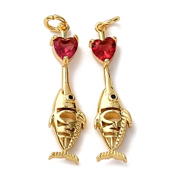 Средний Фиолетово-красный Кулон из циркония, с целью перехода в кольце, рыбки с сердечками, стойки покрытие, долговечный, без свинца и без кадмия, реальный 18 k позолоченный, средне фиолетовый красный, 30x7.5x3 мм, отверстие : 3.5 мм