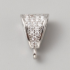 Платина Латунные поручни из кубического циркония с микропаве, треугольные, платина, 11.5x7.5x6 мм, отверстие : 1 мм, внутренний диаметр: 6.5x3.5 мм