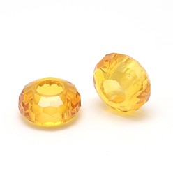 Gold Facettiertes Glas Rondelle großes Loch europäische Perlen, Gold, 13x7 mm, Bohrung: 5 mm