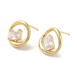 Real 18K Gold Plated Brass Micro Pave Cubic Zirconia Earrings for Women, Real 18K Gold Plated, 16.5x16mm