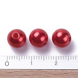 Red Imitation Pearl Acrylic Beads, Dyed, Round, Red, 8x7.5mm, Hole: 2mm, about 1900pcs/pound