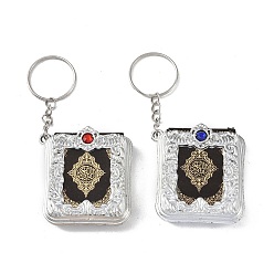 Platinum Alloy Keychains, with Plastic Rhinestone, Scripture, Platinum, 10.4cm