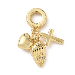 Shell Shape Латунь микропаве прозрачный кубический цирконий европейские подвески с подвесками, подвески в форме сердца с большим отверстием, реальный 18 k позолоченный, формы раковины, 26 мм, отверстие : 4.8 мм